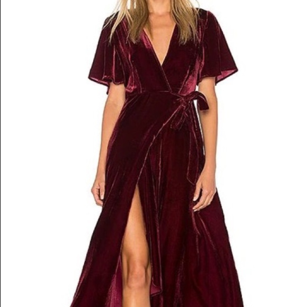 MISA Caroline velvet wrap dress with braided belt